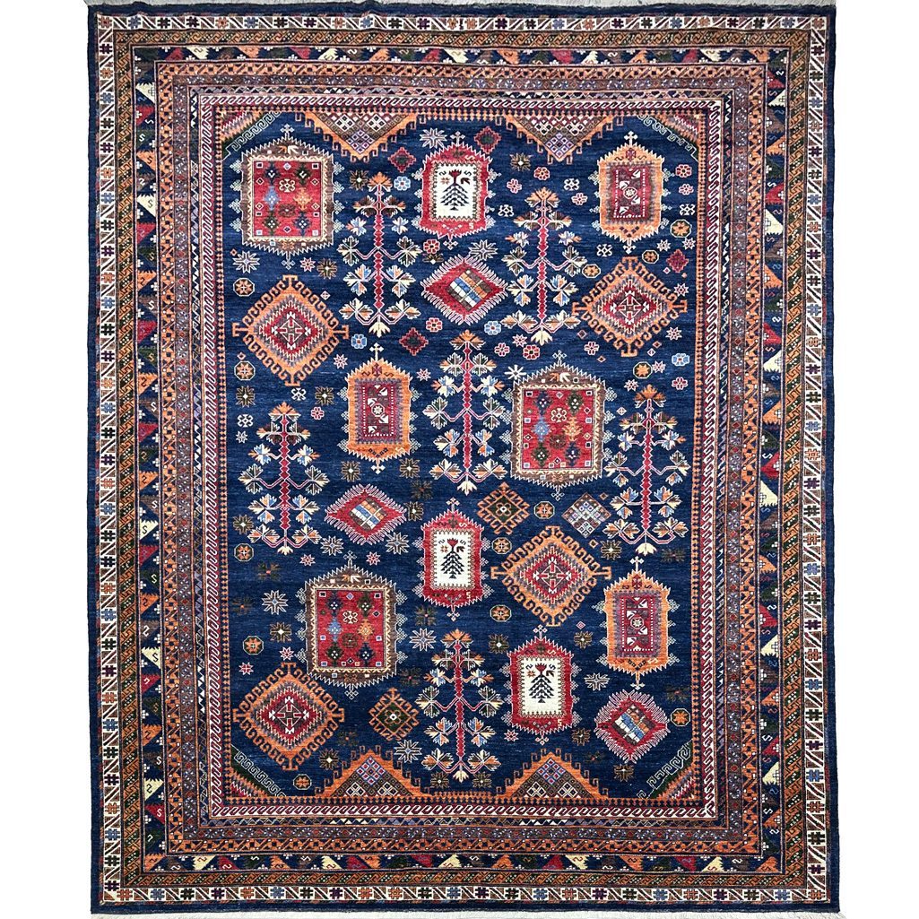 navy qashqai oriental wool rug